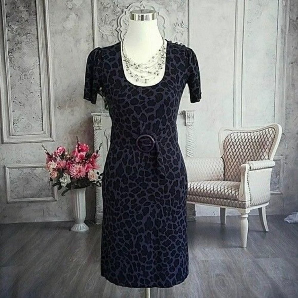 Betsey Johnson Belted Sweater Dress, Navy Cheetah Print, size Medium